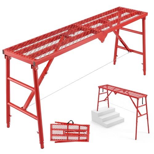 Glyphlightek 71in Foldable Heavy-Duty Scaffolding Platform 880LBS Load, 6-Gear Height Adjustment