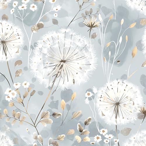 Nukofal Dandelion Floral Peel and Stick Wallpaper 16.9"x118" - Blue & White Contact Paper, Removable, Waterproof, Easy Install