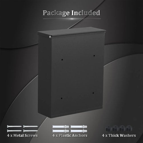 Dalmbox Locking Mailbox Wall Mount, Wall Mounted Mailbox with Combination Lock, Large Drop Box with Galvanized Steel Cover, Rust-Proof Metal Post Box, Black, 10.2” x 3.7” x 12.6”