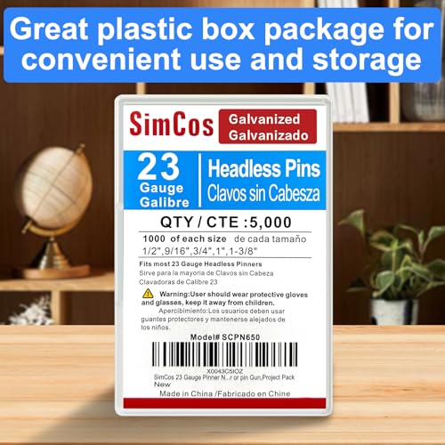 23 Gauge Headless Pin Nails 1/2",9/16",3/4",1",1-3/8", 5000-Pack
