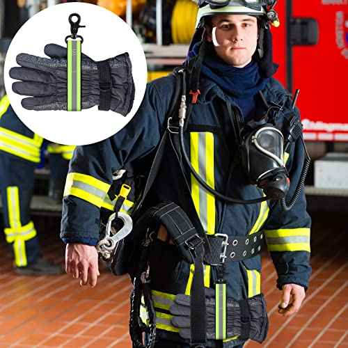2 Pieces Firefighter Glove Strap with Reflective Trim Firefighting Glove Safety Strap Turnout with Swivel Snap Hook Clip