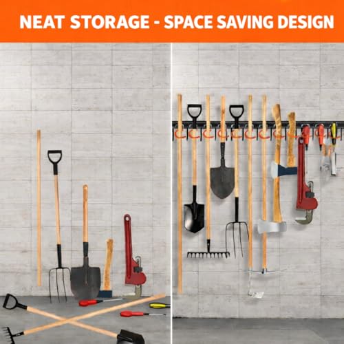 TVKB 68 Inch All Metal Garden & Garage Tool Organizer Wall Mount with Heavy Duty Hooks - Iron, 4 Pack