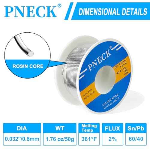 60/40 Tin Lead Rosin Core Solder Wire for Electrical Soldering, 0.032" 1.76 oz (0.8 mm 50 g)