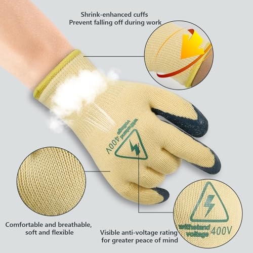 400V Voltage Resistant Gloves Insulated Electrician, Electrical Rubber Non-slip Texture for Prevent Shock