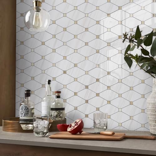 STICKGOO Peel and Stick Backsplash Tiles 10 Sheets - Polished Dolomite Mix Metal Design
