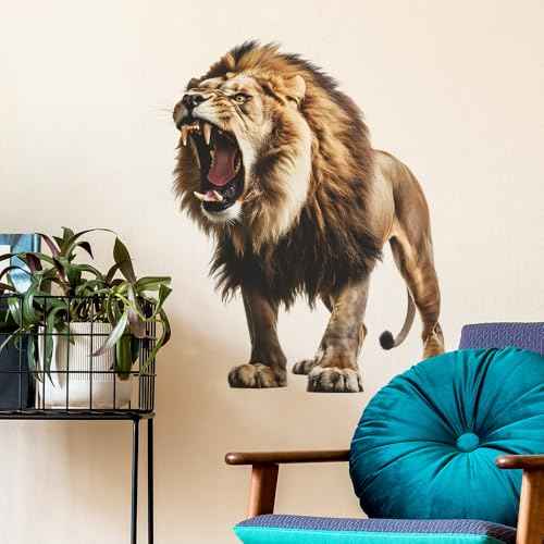 Large Fierce Lion Wall Decal Cool Cool Tropical Animal Wall Stickers 22" ¡¿ 25" Peel and Stick Lion Wall Art Sticker for Kids Room Playroom Classroom Nursery Decor