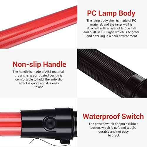 TOODOO 4 Pack Traffic Wands 21 Inch LED Traffic Control Baton Lighted Safety Wands with 2 Flashing Modes Signal Baton Light with Wrist Strap Lanyard Side Clip for Air Marshalling Car Parking Guides