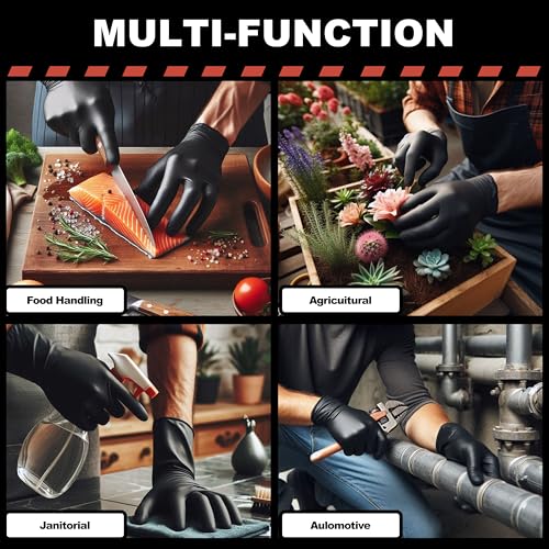 ARKEVA Black Nitrile Disposable Gloves 6 Mil. Chemical Resistance, Tear-Resistance, Latex & Powder Free
