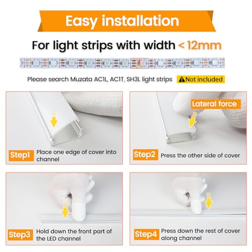 Muzata 6-Pack 1M Silver LED Strip Channel with Milky Diffuser U1SW WW - 3.3ft