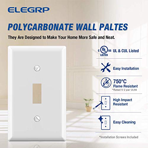 ELEGRP White 1-Gang Toggle Light Switch Wall Plate Pack of 10