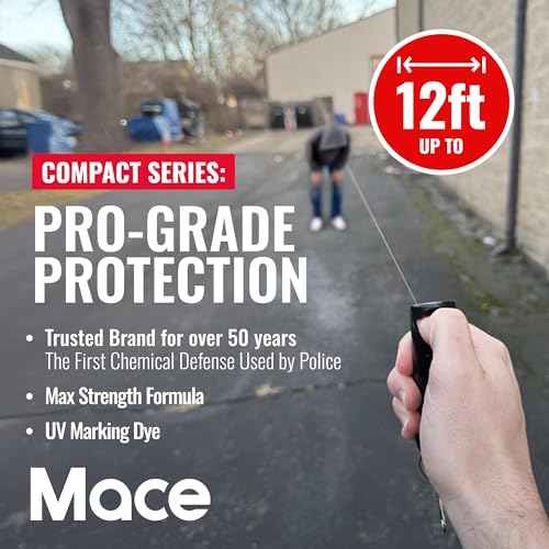 Mace Pepper Spray - Hard Case Model, 12g, 12 Feet Range, Max Strength 10% OC Formula, Long Lasting UV Dye, Flip Top Safety Cap, Self Defense Pepper Spray Keychain for Women & Men