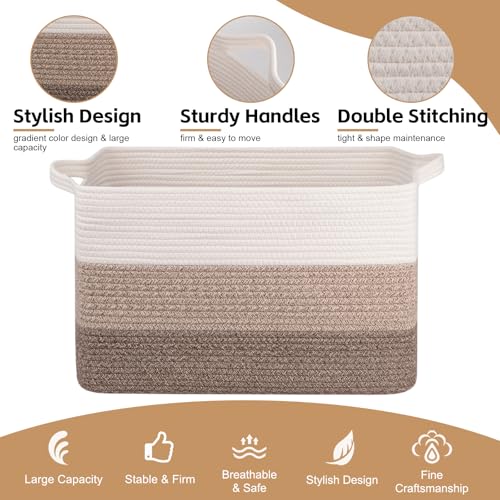OIAHOMY Gradient Brown Extra Large 95L Cotton Rope Laundry Basket 24"×17"×14"