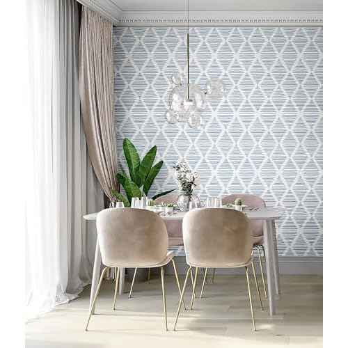 Blue and White Peel and Stick Wallpaper Modern Stripe Contact Paper 157¡± Boho Textured Geometric Self Adhesive Wallcovering Removable Vinyl Roll for Bedroom Cabinets Decor