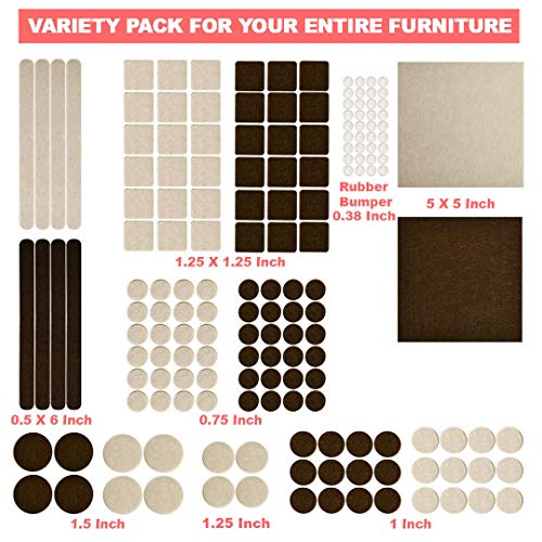 165 Piece Felt Furniture Pads Set - Self-Adhesive Floor Protectors & Noise Bumpers