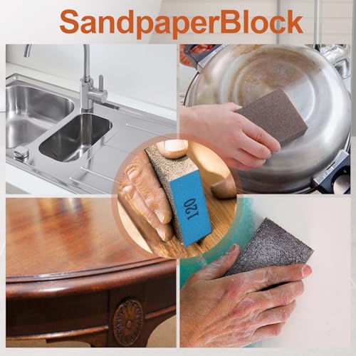 Romeda 8-Pack Sanding Sponges with 4 Grits - Washable & Reusable Drywall & Wood Blocks (60/80/120/220 Grits)