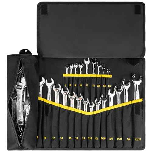 Wrench Roll Organizer,Wrench Roll Up Pouch with 23+1 Pockets,Heavy Duty Tool Roll for Metric & SAE Wrenches,Large Wrench Holder Organizer Bag for Men,Mechanics(Black)