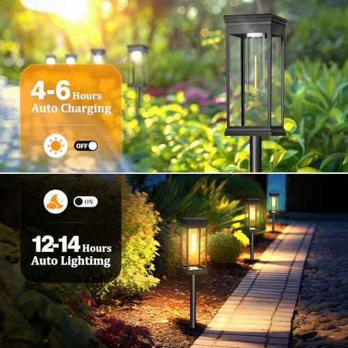 8 Pack Solar Pathway Lights Outdoor, IP65 Waterproof Solar Lights Outdoor £¬Auto On/Off Walkway Landscape Lighting, Warm White LED for Garden, Yard, Driveway, Patio Landscape Decor