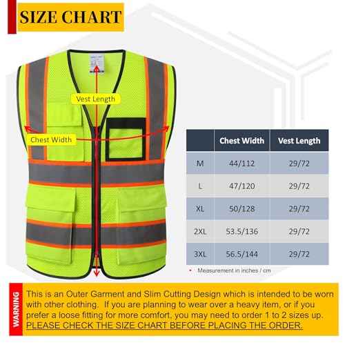 Reflective Safety Vest for Men Women Hi Vis Vest with 8 Pockets High Visibility Mesh Reflective Vest Meets ANSI/ISEA Standards (Yellow-07, Large)