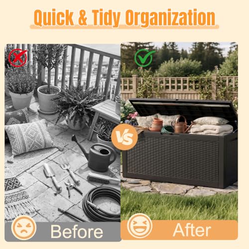 ATMELT Black 160 Gallon Waterproof Resin Outdoor Storage Box with Support Rod