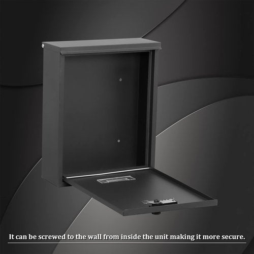 Dalmbox Locking Mailbox Wall Mount, Wall Mounted Mailbox with Combination Lock, Large Drop Box with Galvanized Steel Cover, Rust-Proof Metal Post Box, Black, 10.2” x 3.7” x 12.6”