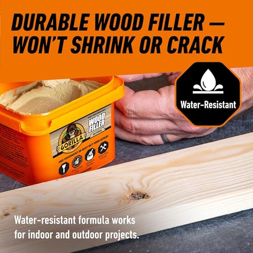 Gorilla All Purpose Wood Filler 16 oz Tub Natural Finish - Water Resistant & Paintable