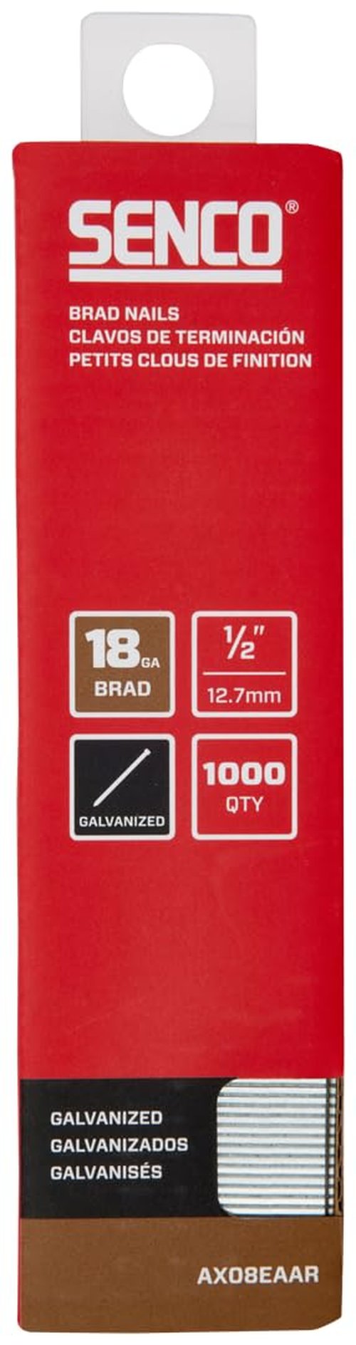 SENCO AX08EAAR 1/2" 18 Gauge Brad Nails, Galvanized Finish 1,000 Count Pack