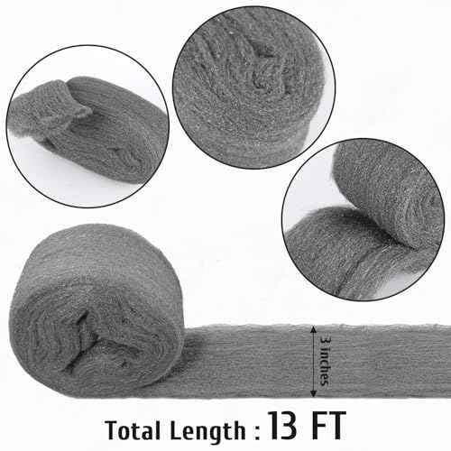 Steel Wool Mice Control 3 inches x 13 feet 0000 Steel Wool Pad for Wall Hole Gap Filler, Keep Mice Away from Cracks, Siding, Pipeline, Vents in Garden/House/Garage/Kitchen(#0000, 4)