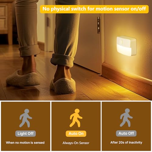 White Battery-Powered Motion Sensor Night Lights - 8 Pack for Indoor Use