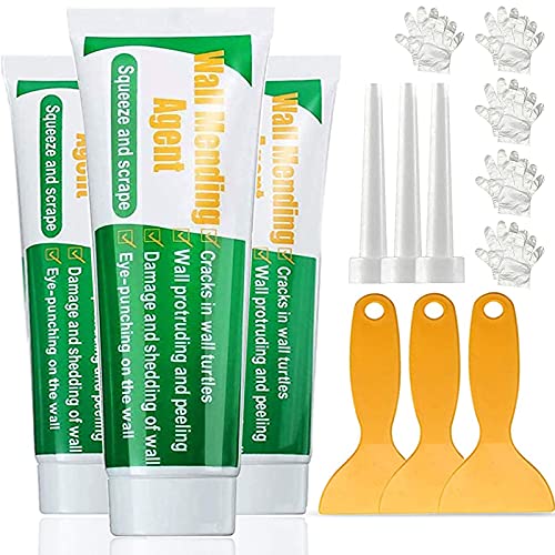 3 Pcs Wall Mending Agent Wall Repair Cream,Safe Mend Wall Repair Kit, Drywall Repair Kit with 3 Scraper,Quick Easy Solution to Fill The Holes and Crack in Wall Wood Plaster Surface (3 x100g)