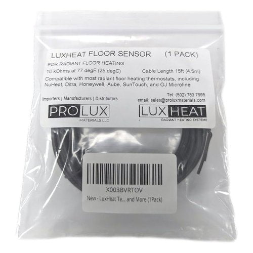 LuxHeat Temperature Floor Sensor for Radiant Under Floor Heating. NTC 10kohm 15ft Probe, Suitable for Most Heating Installations. Compatible with Honeywell Aube Ditra NuHeat SunTouch and More