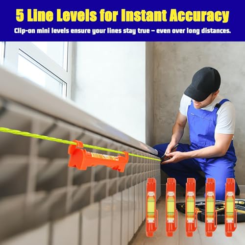 #18 Mason Line String, 540 Feet Braided Nylon Twine with 5 Built-in Levels, High-Visibility String Line for Construction, Gardening, DIY, and Outdoor Projects (Fluorescent Yellow)