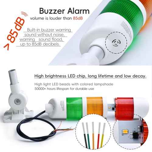 3-Layer Led Signal Tower Stack Lights, Industrial Signal Warning Lights, Column Tower Lamp with Rotatable Base Steady 24V DC/AC with Buzzer