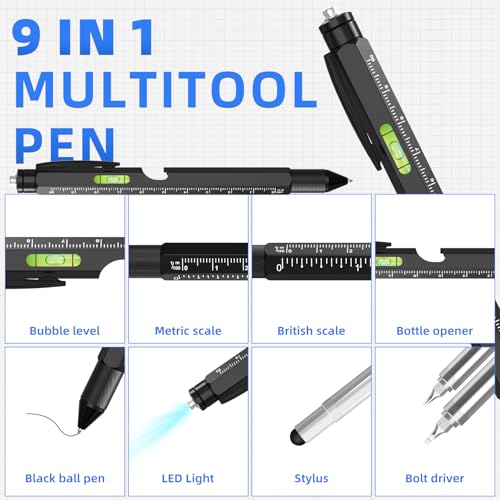 MaxLax 9-in-1 Multi-Tool Pen Gift Set - Father's Day Present with Pliers, Assembly and DisassemblyTools & Bottle Opener, Gifts for Men, Dads & Outdoorsmen - Great for Birthdays (Black+Black)
