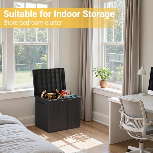 Greesum 31 Gallon Outdoor Storage Box with Lid Dark Black Weatherproof Patio Furniture & Tool Organizer