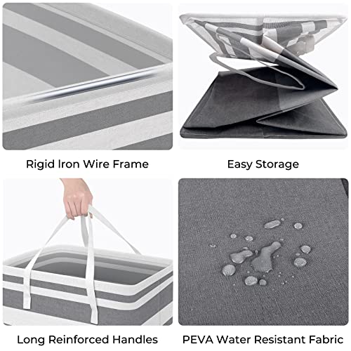 HomeHacks 2 Pack Large Laundry Baskets, Waterproof, Freestanding Laundry Hampers, Collapsible Clothes Hamper with Reinforced Handles in Laundry Room, College Dorm, Bathroom, Bedroom (Grey, 75Lx2)