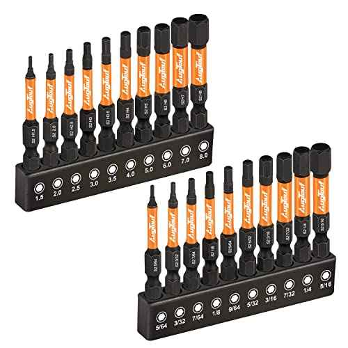 toolant Impact Hex Head Allen Wrench Drill Bit Set 20pcs (Metric&SAE), 1/4¡± Hex-Shank S2 Steel Hex Bits Set, CNC Machined Tips with Magnetism, 2¡± Long with Storage Box