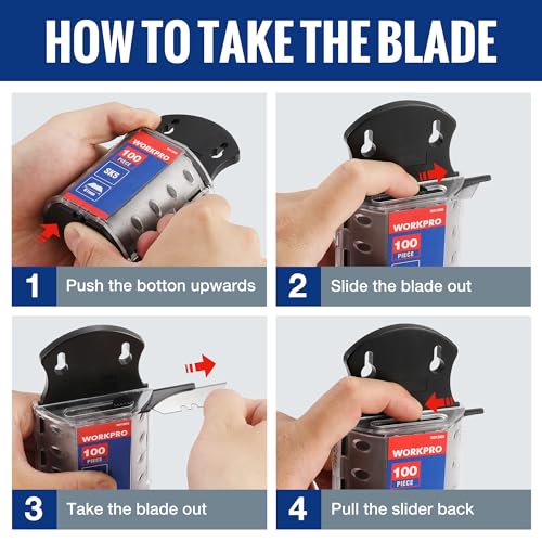 WORKPRO 100 Pack Utility Knife Blades SK5 Steel with Dispenser - Sharp & Durable Replacement Blades