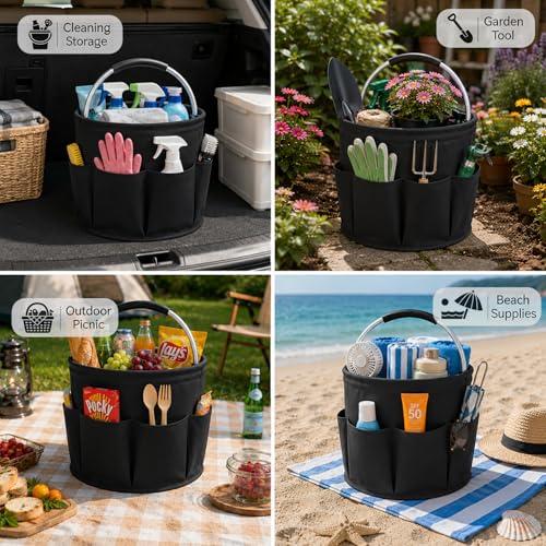 Aevora 17L Portable Cleaning Caddy with Foldable Handle, Black