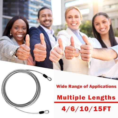 3mm Stainless Steel Security Cable 4/6/10/15FT Luggage Lock Safety Cable Wire Flexible Steel Cable Security Wire Rope with Double Loop (2 Pack), Black