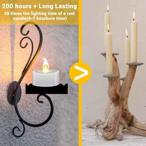 LED Tea Lights - 12 Pack Flameless Battery Operated Candles, 200+ Hours Flickering Warm White, Realistic Fake Tealights for Weddings, Home Decor, Parties, and Sweetest Day