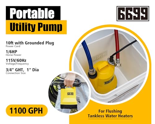 6699 0.17 HP Tankless Water Heater Flushing Kit with 2 Hoses & 3 Gal Pail