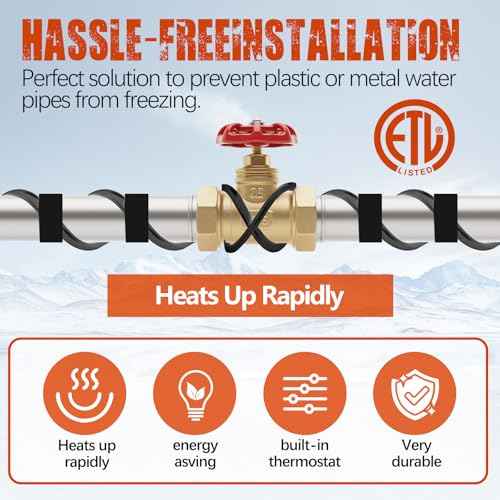 £¨3FT-200FT£©Pipe Heating Cable for Pipe Freeze Protection, Heat Cable for Water Pipes, Heat Tape for Water Pipes, Plumbing Fixtures, Keeps Water Flowing at -40¡ÆF, 120V 5W/FT£¨50FT£©