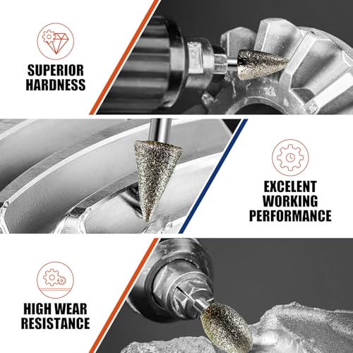 Diamond Grinder Bits for Dremel Tool Accessories, 20Pcs, 1/8" Shank, 120-Grit, Rotary Tool Diamond Bits for Stone Glass Resin Porcelain Ceramic Nail Glaze Metal Carve Engrave Polish