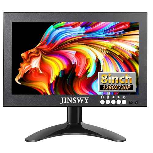 8" Mini Security Monitor, Portable 1280x720 Metal Screen, HDMI/VGA/AV/BNC Input, Built-in Speakers & Remote, for CCTV Surveillance and Security Systems