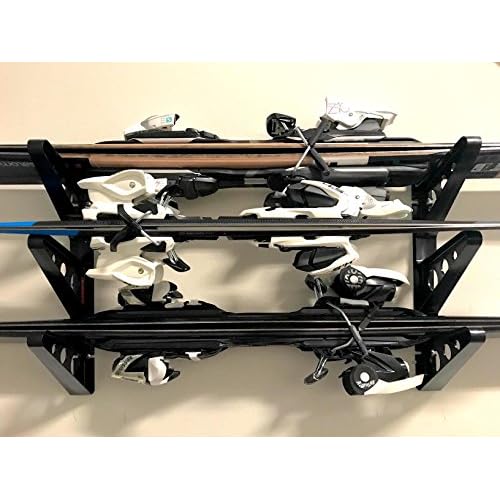 StoreYourBoard Ski Wall Rack ? Horizontal Ski Rack Wall Mount, Holds 3 Pairs of Skis and Poles, Ski and Snowboard Wall Rack for Garage or Home, Holds Up to 40 lbs