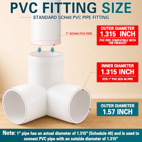 TianTianUp 3-Way PVC Fittings 1 Inch Furniture Grade Pipe Elbow Connector