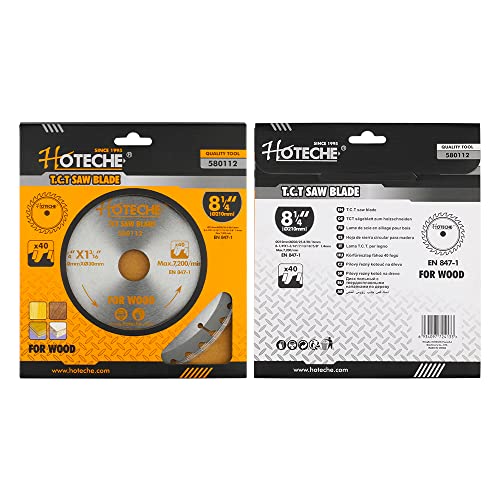 Hoteche 8-1/4-Inch Circular Saw Blade for Wood 40-Tooth Tungsten Carbide-Tipped Blade High-Performance Professioal Saw Blade for Miter Saw and Table Saws with 1-inch, 13/16-inch, 5/8-inch Arbor