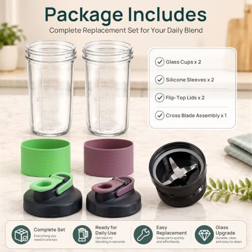Glass Replacement Cup & Blade Set for 250W Magic Bullet Blender – Compatible MBR Models