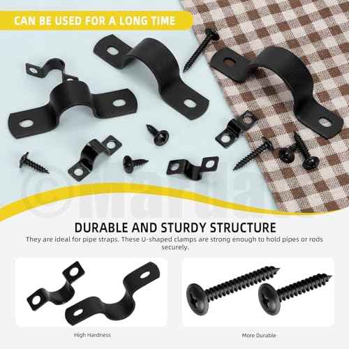 25 Set 3/8"(10mm) Two Hole Pipe Strap Clamp, Carbon Steel Rigid U Bracket Clamps U-Tube Strap Clamp Conduit Clamps with Self-Tapping Screws for Pipe Fixing, Black