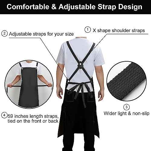 Waterproof Rubber Apron, 48" XL Anti-Tear Heavy Duty Vinyl Adjustable Thicker Cross Back for Restaurant Dishwashing, Butcher, Lab Work, Dog Grooming - Black